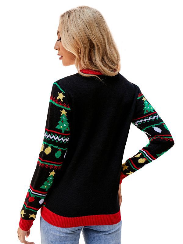 Woochic pull de Noël sapin brodé tricoté paillettes scintillantes