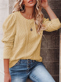Woochic pull épaule tombante plissé col rond manches longues femme casual Champagne S