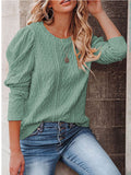 Woochic pull épaule tombante plissé col rond manches longues femme casual Vert sauge S