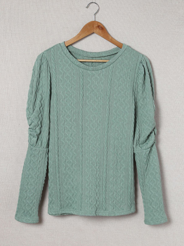 Woochic pull épaule tombante plissé col rond manches longues femme casual