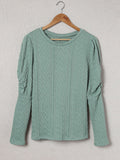 Woochic pull épaule tombante plissé col rond manches longues femme casual