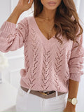 Woochic pull épaule tombante v-cou manches longues femme casual Rose pâle S