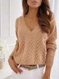 Woochic pull épaule tombante v-cou manches longues femme casual Caramel S
