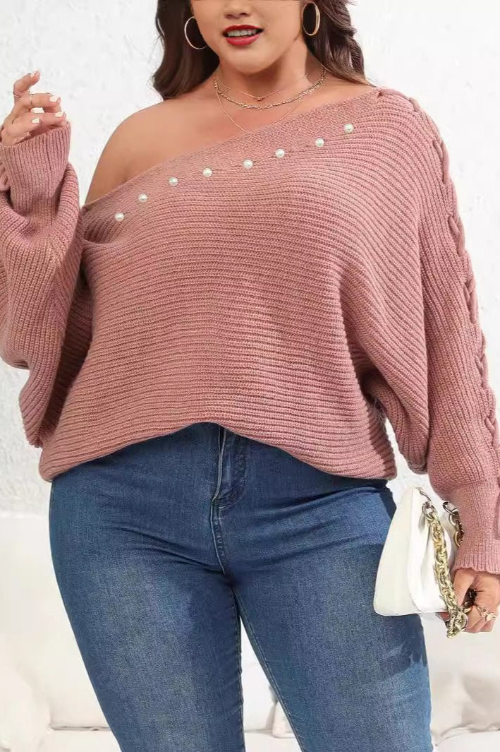 Woochic pull grande taille femme col bateau manches chauve-souris épaules dénudées