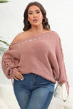 Woochic pull grande taille femme col bateau manches chauve-souris épaules dénudées rose 1XL
