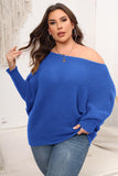 Woochic pull grande taille femme col droit épaules dénudées manches chauve-souris bleu marine 2 S