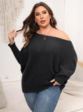 Woochic pull grande taille femme col droit épaules dénudées manches chauve-souris noir S