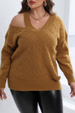 Woochic pull grande taille femme col en V épaules dénudées motif rhombique caramel 1XL