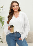Woochic pull grande taille femme col en V franges blanc 1XL