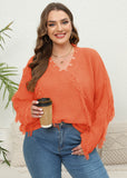 Woochic pull grande taille femme col en V franges orange 1XL