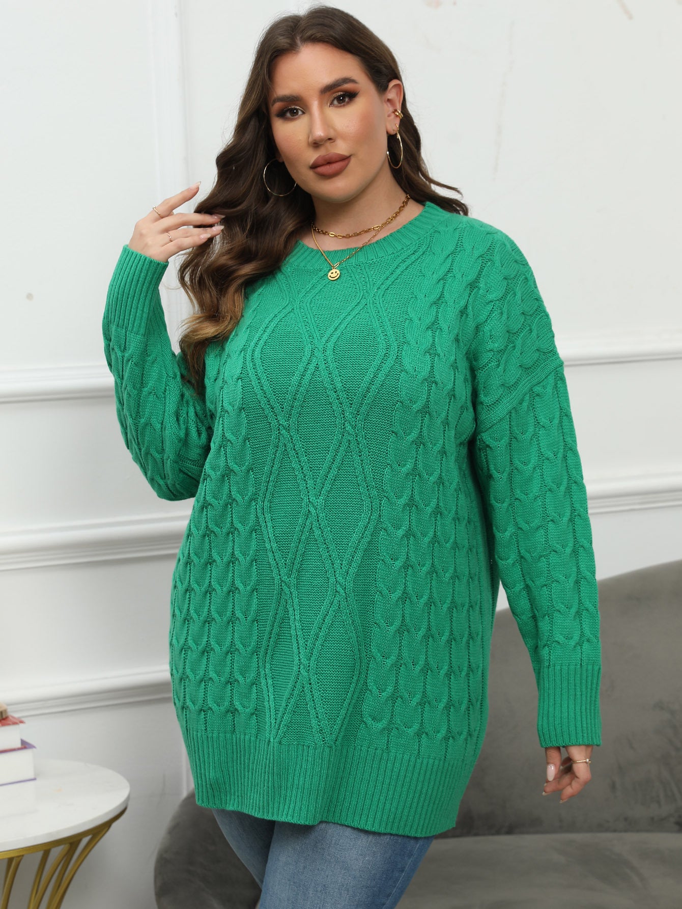 Woochic pull grande taille femme col en rond tissage en forme de losange