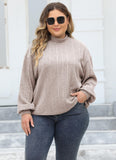Woochic pull grande taille femme col mi-haut manches lanternes flocage côtelé abricot XL