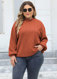 Woochic pull grande taille femme col mi-haut manches lanternes flocage côtelé marron XL