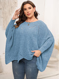 Woochic pull grande taille femme col rond en forme de cape découpé bleu 4 1XL