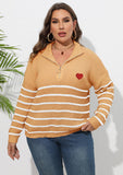 Woochic pull grande taille femme demi-col zippé motif cœur rayures jaune XL