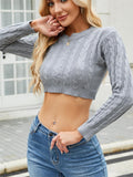 Woochic pull tricoté col en rond manches longue cintré à la taille gris clair S