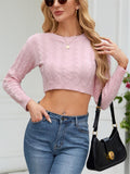 Woochic pull tricoté col en rond manches longue cintré à la taille rose S
