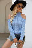 Woochic pull tricoté col mi-haut épaules dénudées bleu S