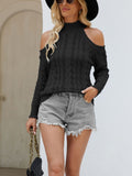 Woochic pull tricoté col mi-haut épaules dénudées noir S