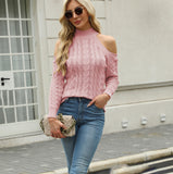 Woochic pull tricoté col mi-haut épaules dénudées rose S