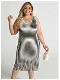 Woochic robe Slim Fit à rayures grande taille en tricot,élastique
