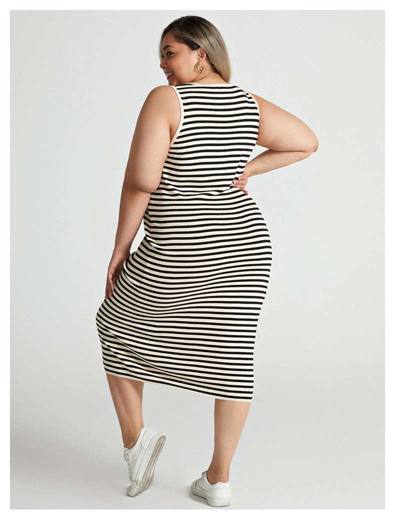 Woochic robe Slim Fit à rayures grande taille en tricot,élastique