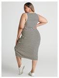 Woochic robe Slim Fit à rayures grande taille en tricot,élastique