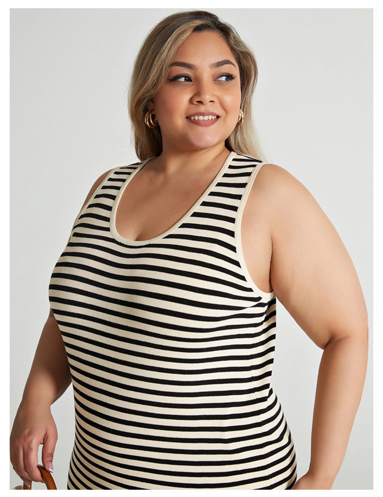 Woochic robe Slim Fit à rayures grande taille en tricot,élastique