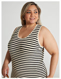 Woochic robe Slim Fit à rayures grande taille en tricot,élastique