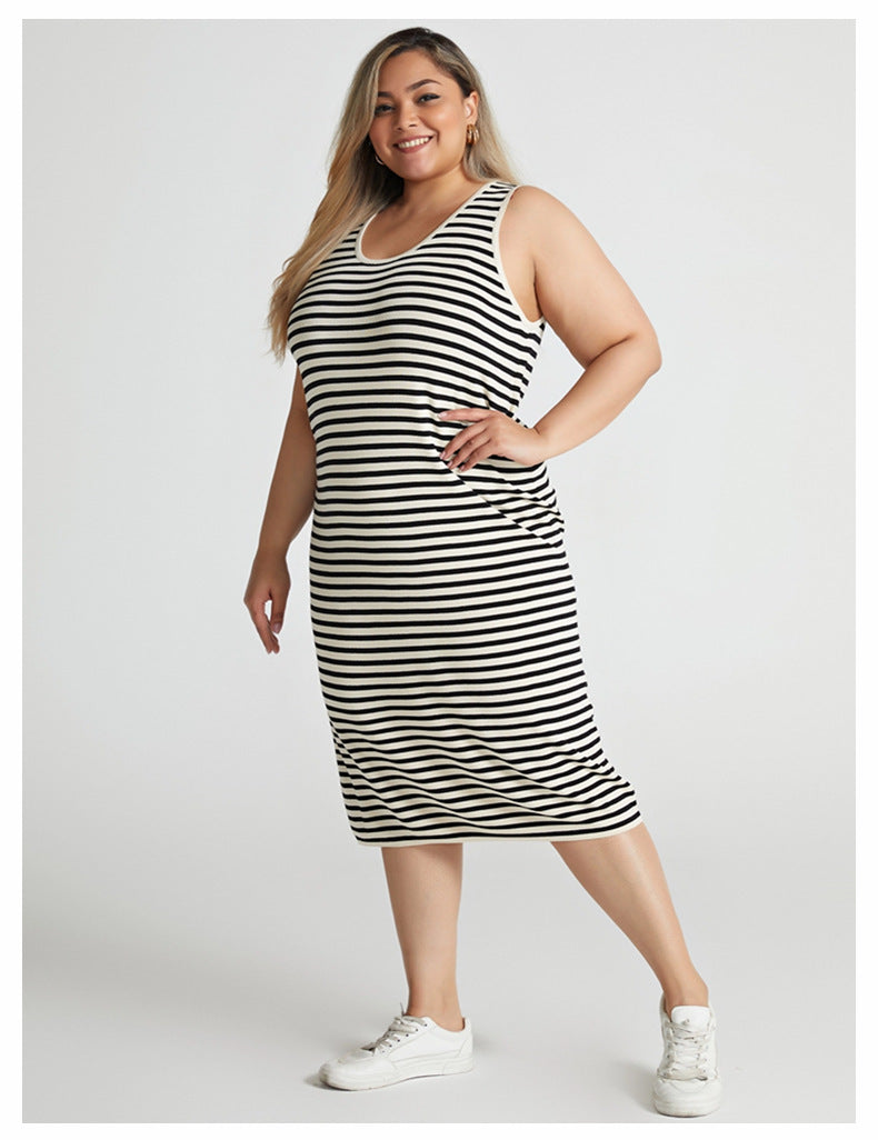 Woochic robe Slim Fit à rayures grande taille en tricot,élastique