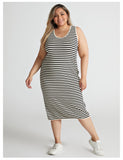 Woochic robe Slim Fit à rayures grande taille en tricot,élastique White XL