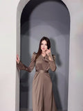 Woochic robe à manches longues bouffantes col en V taille cintrée