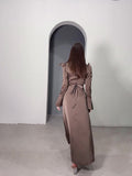 Woochic robe à manches longues bouffantes col en V taille cintrée