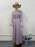 Woochic robe à manches longues bouffantes col en V taille cintrée violet 1 S