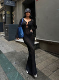 Woochic robe à manches longues col en V tricotée taille haute découpées noir S
