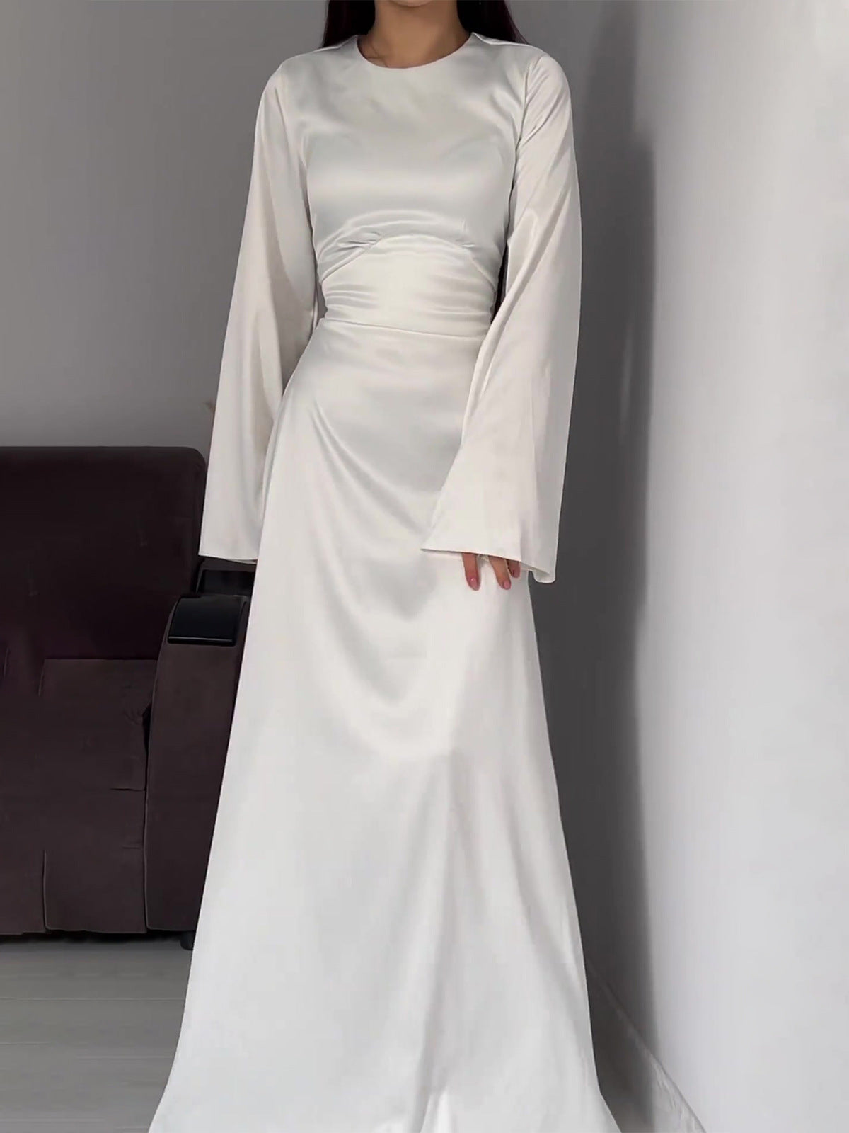 Woochic robe à manches longues col en rond à lacets taille cintrée blanc S