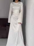 Woochic robe à manches longues col en rond à lacets taille cintrée blanc S
