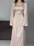 Woochic robe à manches longues col en rond à lacets taille cintrée champagne S