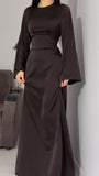 Woochic robe à manches longues col en rond à lacets taille cintrée marron S