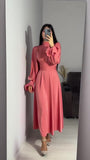 Woochic robe à manches longues col mi-haut à volants rose 1 S