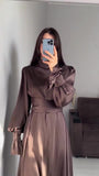 Woochic robe à manches longues col mi-haut à volants marron S