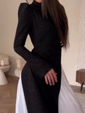 Woochic robe à manches longues deux-pièces col mi-haut plissé ourlet