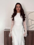 Woochic robe à manches longues évasées col mi-haut à volants blanc S