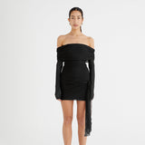 Woochic robe à manches longues tulle bustier taille haute plissée noir S