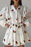 Woochic robe à manches longues volantée imprimée deux-pièces blanc S