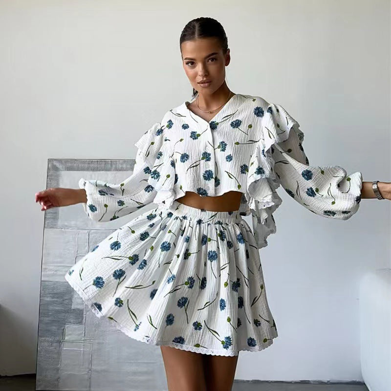 Woochic robe à manches longues volantée imprimée deux-pièces blanc 3 S