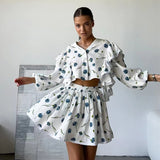Woochic robe à manches longues volantée imprimée deux-pièces blanc 3 S