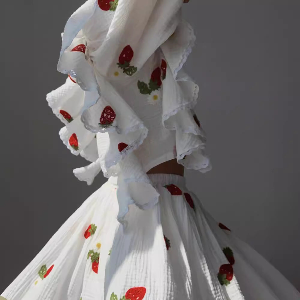 Woochic robe à manches longues volantée imprimée deux-pièces