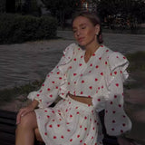 Woochic robe à manches longues volantée imprimée deux-pièces blanc 2 S
