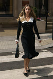 Woochic robe à manches longues volantée tricoté cintrée noir S